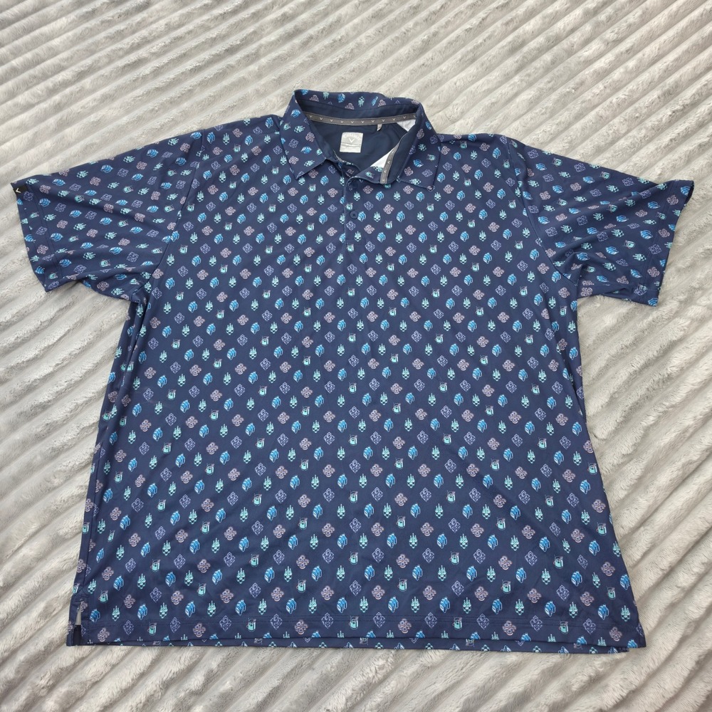 Callaway Opti-Dri Mens XXL Golf Polo Navy Blue Cocktail Gin Drink Print Shirt